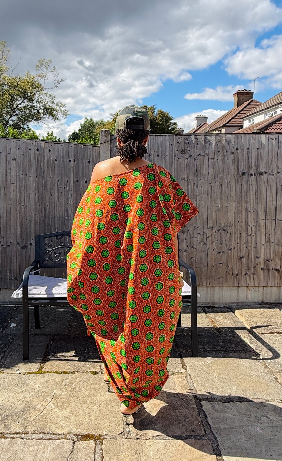 Orange patterned cotton Ankara drawstring dress One size