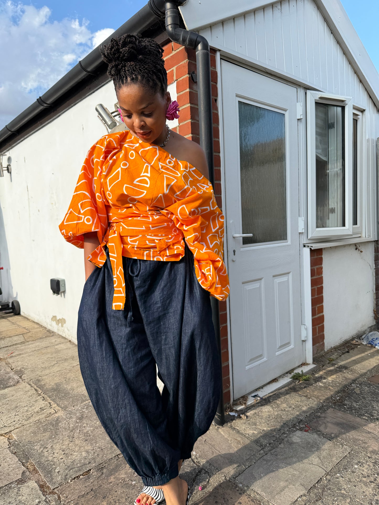 Orange Baloon wrap top one size UK 8-14/16