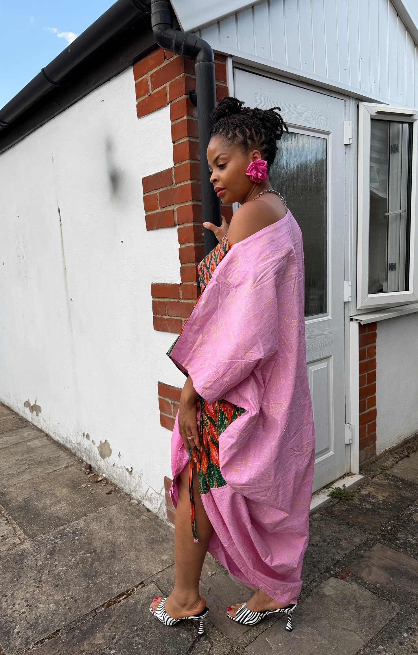 Embellished Barbie pink  drawstring bubu dress one size