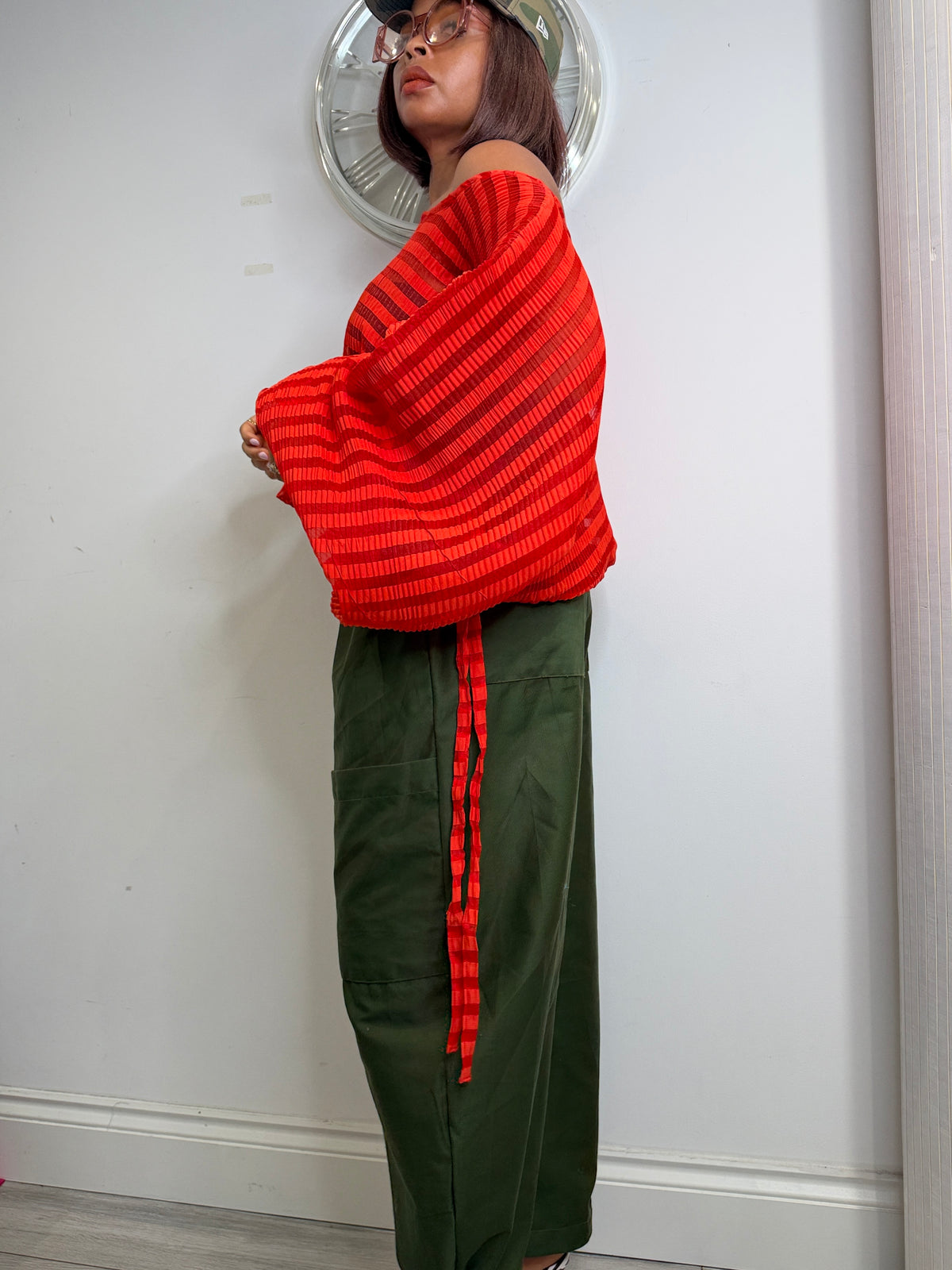 Pleated organza Baloon top. One size up to UK16/18 Red