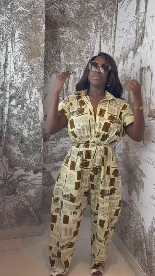 Newspaper cream black brown jumpsuit UK size 1