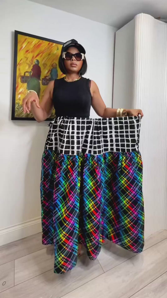2 tone check drawstring skirt. One size fits up to UK 18
